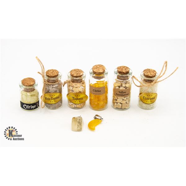 MINI JARS OF GEMSTONES + POLISHED STONE PENDANTS