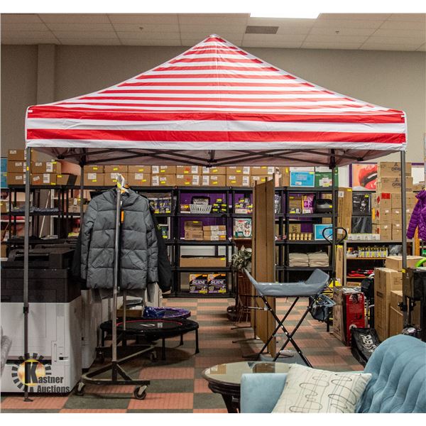 NEW ASSEMBLED 10FT X 10FT RED AND WHITE ABC POP UP