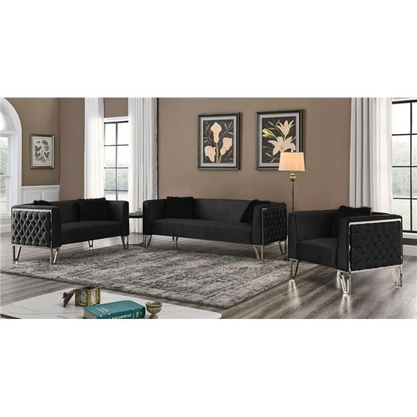 NEW FABRIC BLACK DELUXE SOFA/LOVESEAT/CHAIR SET