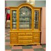 Image 1 : SOLID OAK CHINA CABINET W. BEVELLED STAINED GLASS