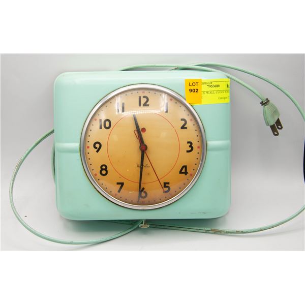 1950S BLUE WALL CLOCK WORKING ELECTRIC