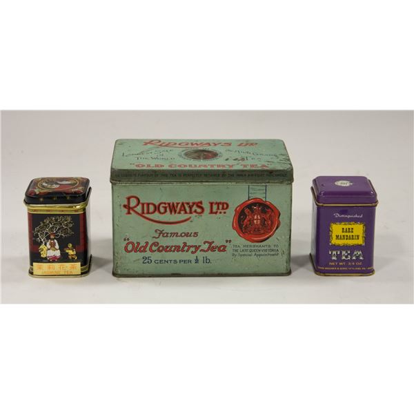 3 VINTAGE TEA TINS RIDGEWAY 1/2LB 2-3/4 OZ