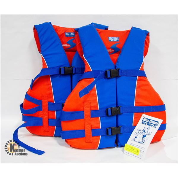 2 ADULT LIFE JACKETS 90LBS PLUS NEW WITH TAGS