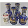 Image 1 : 4 VINTAGE COBALT BLUE GOLD EMBOSSED HOOKAH BASES