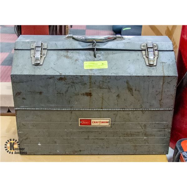 CRAFTSMAN METAL TOOL BOX FULL OF VARIOUS TOOLS