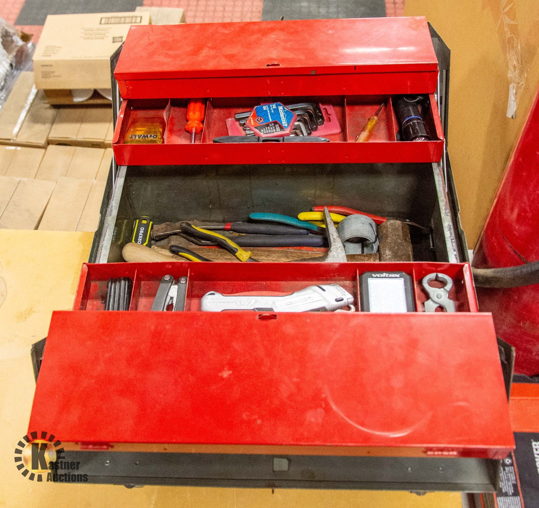 CRAFTSMAN METAL TOOL BOX FULL OF VARIOUS TOOLS