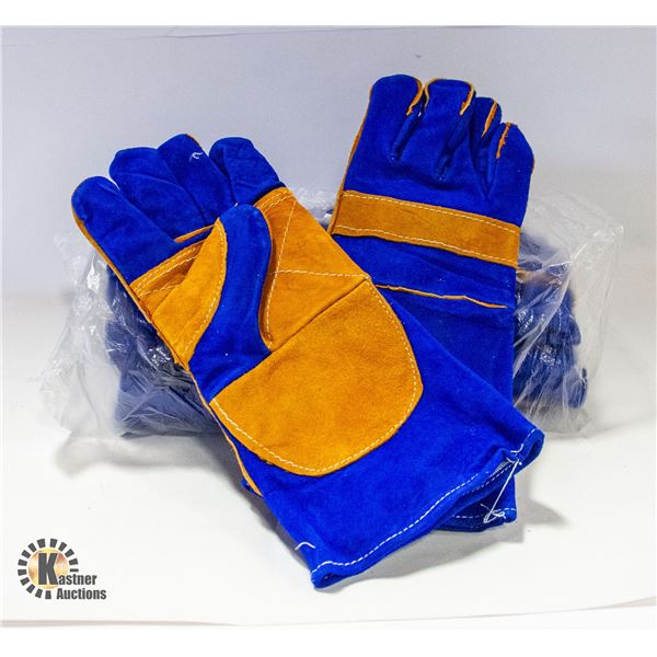 6 PAIRS NEW BLUE/TAN WELDING GLOVES MED/LARGE