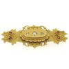 Image 1 : Antique Victorian 9k Yellow Gold Elongated Cartouche Brooch w/ 3 Old Cut Diamond