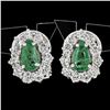 Image 5 : Vintage 18k White Gold 2.7 ctw Teardrop Pear Emerald & Round Diamond Halo Earrin