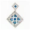 Image 1 : 14k White Gold 1.42 ctw Blue & White Diamond Geometric Dual Square Dangle Pendan