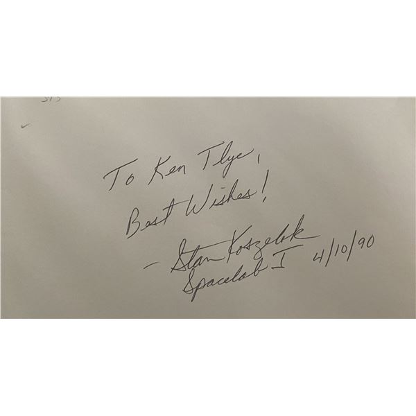 Astronaut Stan Koszelak signed note
