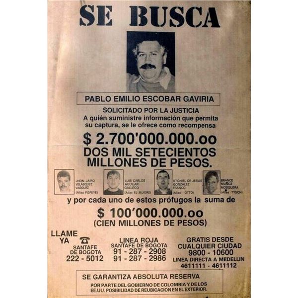 Pablo Escobar Wanted Poster Reprint
