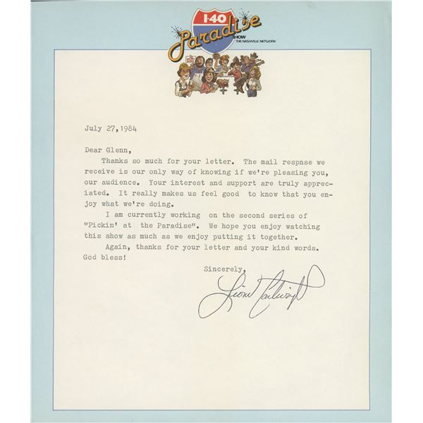 Lionel Cartwright signed letter