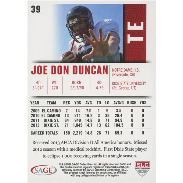 Joe Don Duncan signed trading card