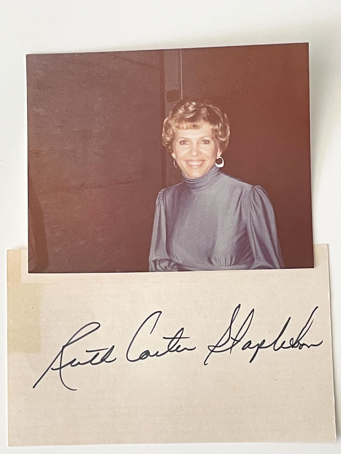 Ruth Carter Stapleton signed photo. 3x4 inches