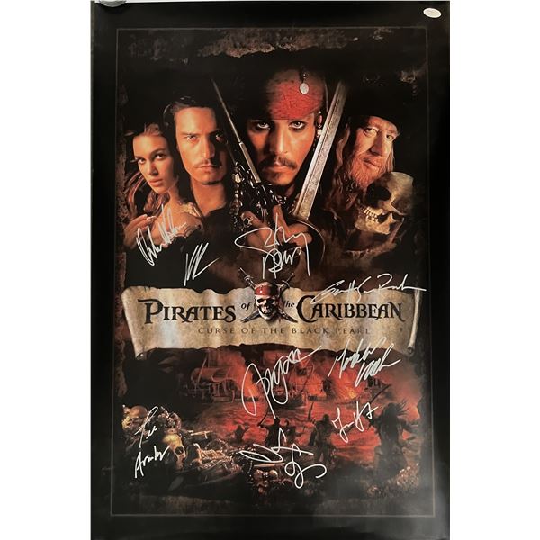 Pirates Of The Caribbean Curse Of The Black Pearl cast signed movie poster