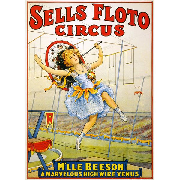 Sells Floto Circus M'lle Beeson A Marvellous High Wire Venus Reprint Poster