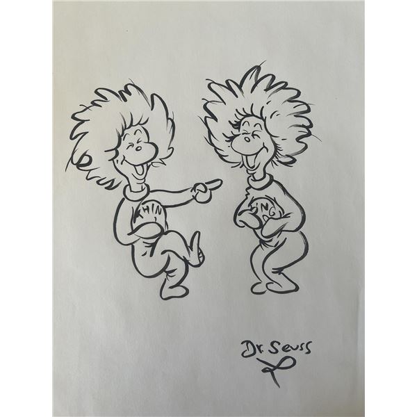 Dr. Seuss Thing One and Thing Two hand drawn and signed sketch
