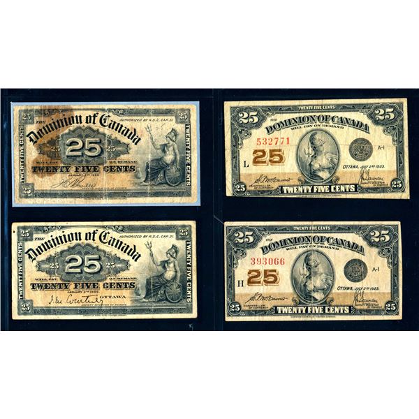 DOMINION of CANADA 25 Cents 1900-1923. A Group of 4 Notes, Very Good-Fine