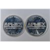 Image 1 : (2) 1OZ  APMEX .999 SILVER ROUNDS