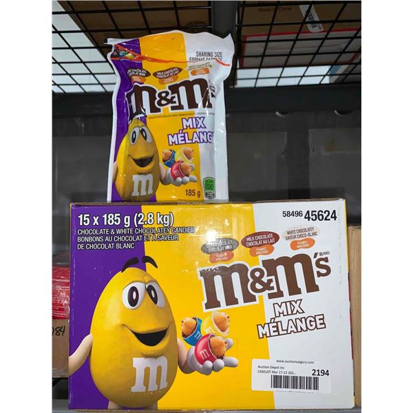 CASE LOT M&M Mix Chocolate & White Chocolate Candies 15x185g