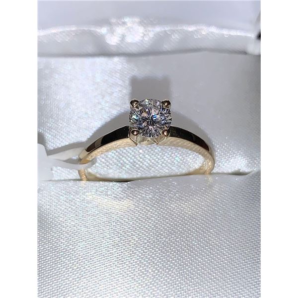 10K Yellow Gold Ladies .44 Carat Moissanite Brilliant Cut Solitaire Ring with Appraisal Certificate 