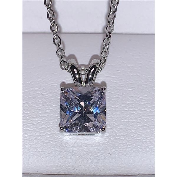 Tiffany Style 1.0 Carat Square Cut Solitaire Pendant & Chain Set