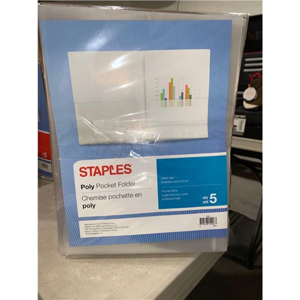 Staples Clear Poly Pocket Folder Letter Size Business Card Cut Out Case of 12 x's 5 per pack