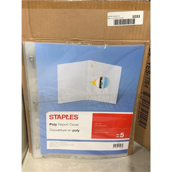 Staples Clear Poly Report Cover Letter Size 3 Prong Fasteners Case of 12 x's 5 per pack