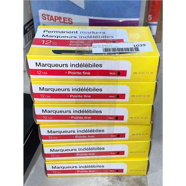 Staples Permanent Markers 12/pack Fine Point x's 6 Boxes