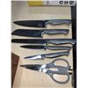 Image 2 : Lot of 5 Cangshan Kitchen Knives with Scissors & hHnckels Knife Block