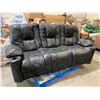 Image 1 : Black Leather Reclining Sofa with cup holders  - Minor Damage as seen in photos