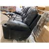 Image 4 : Black Leather Reclining Sofa with cup holders  - Minor Damage as seen in photos