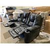 Image 6 : Black Leather Reclining Sofa with cup holders  - Minor Damage as seen in photos