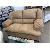 Image 1 : Tan Microfiber Love Seat - Minor Damage as seen in photos