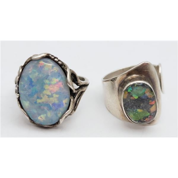 2-STERLING MODERNIST RINGS WITH MULTI TONED