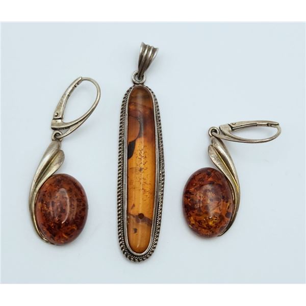 SET! STERLING BALTIC AMBER PENDANT WITH