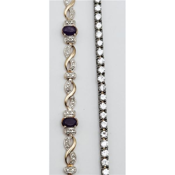 2-STERLING GOLD TONED TENNIS BRACELETS WITH