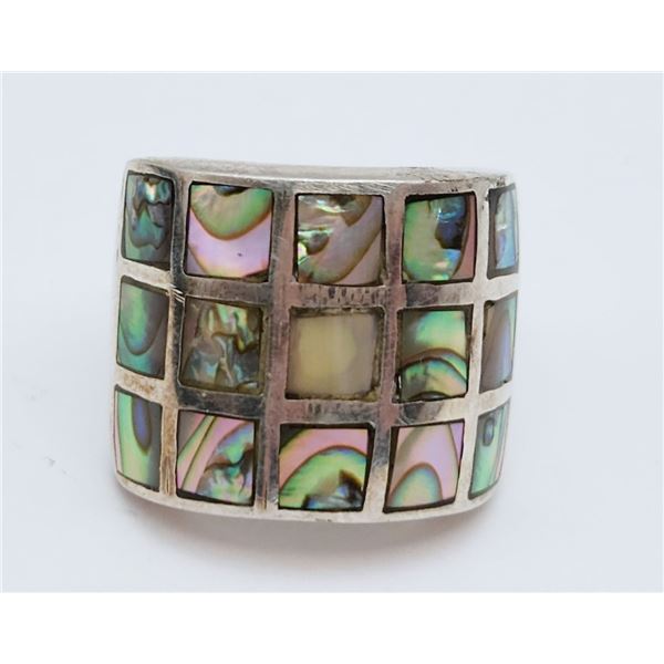 STERLING FASHION RING WITH SQUARE ABILONE