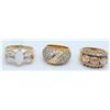 Image 1 : 3-STERLING GOLD TONED FASHION BLING RINGS