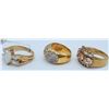 Image 2 : 3-STERLING GOLD TONED FASHION BLING RINGS