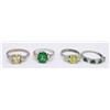 Image 1 : (4) STERLING RINGS with GREEN STONES