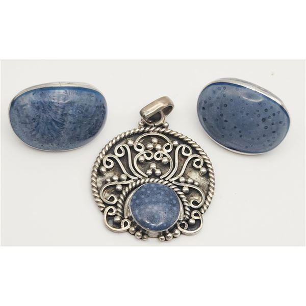 NATURAL BLUE STONE STERLING SET