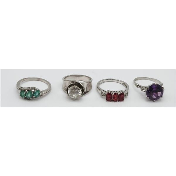 (4) FASHION RINGS with STONES - ALL 925