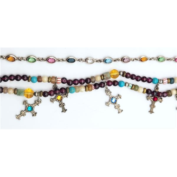 (2) 925 BRACELETS (1) DOUBLE STRAND w/CROSSES