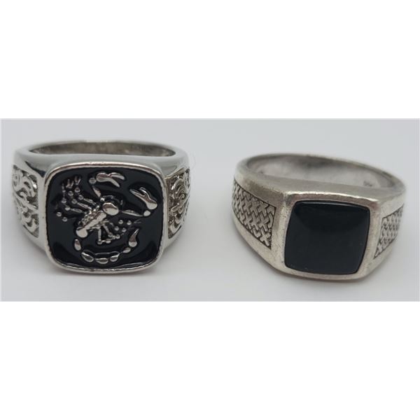 (2) MENS STERLING RINGS (1) BLACK ONYX