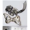 Image 2 : 2-VINTAGE STERLING BROOCHES: (1)BOW (1)FLOWER
