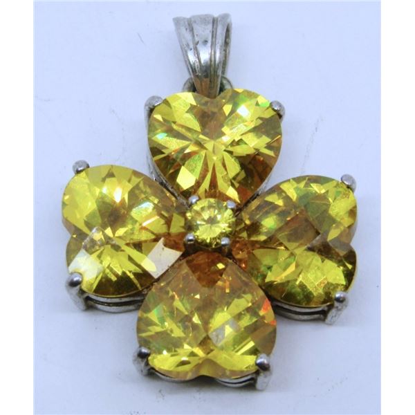 STERLING FLOWER PENDANT WITH YELLOW STONES