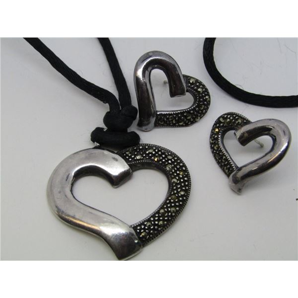 SET MARCASITE HEART NECKLACE / EARRINGS