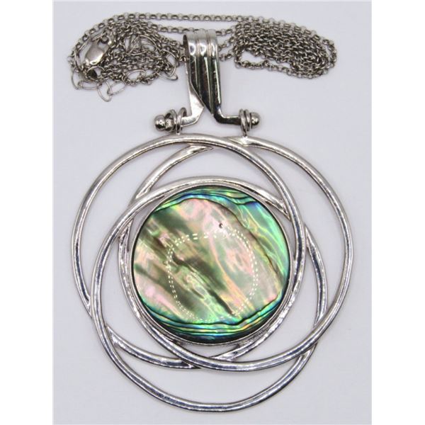 LARGE CIRCULAR STERLING PENDANT WITH ABILONE